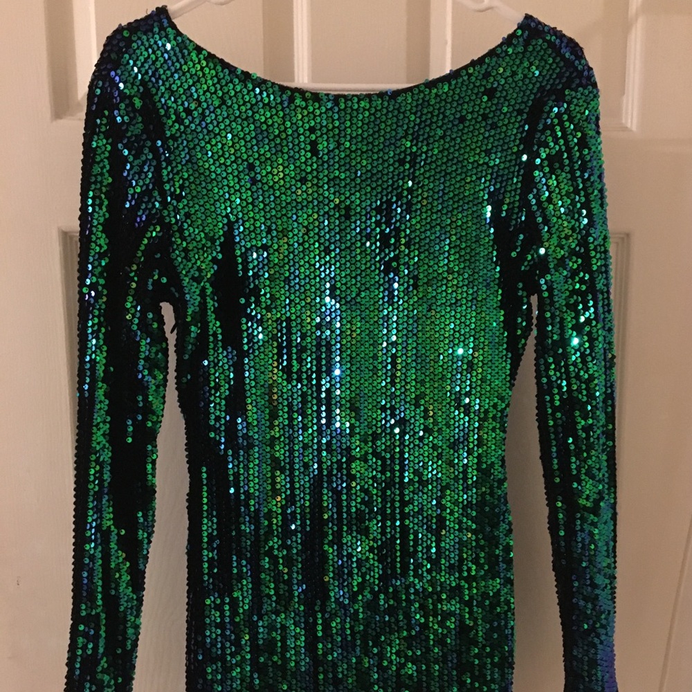 Green mini party dress.